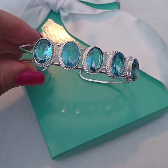 Blue Topaz+ Sterling Silver 925 Bangle Bracelet - Picture 3 of 7